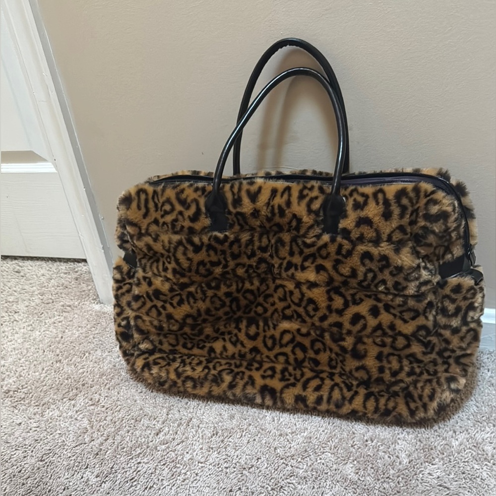 Leopard Print Faux Fur Tote Bag